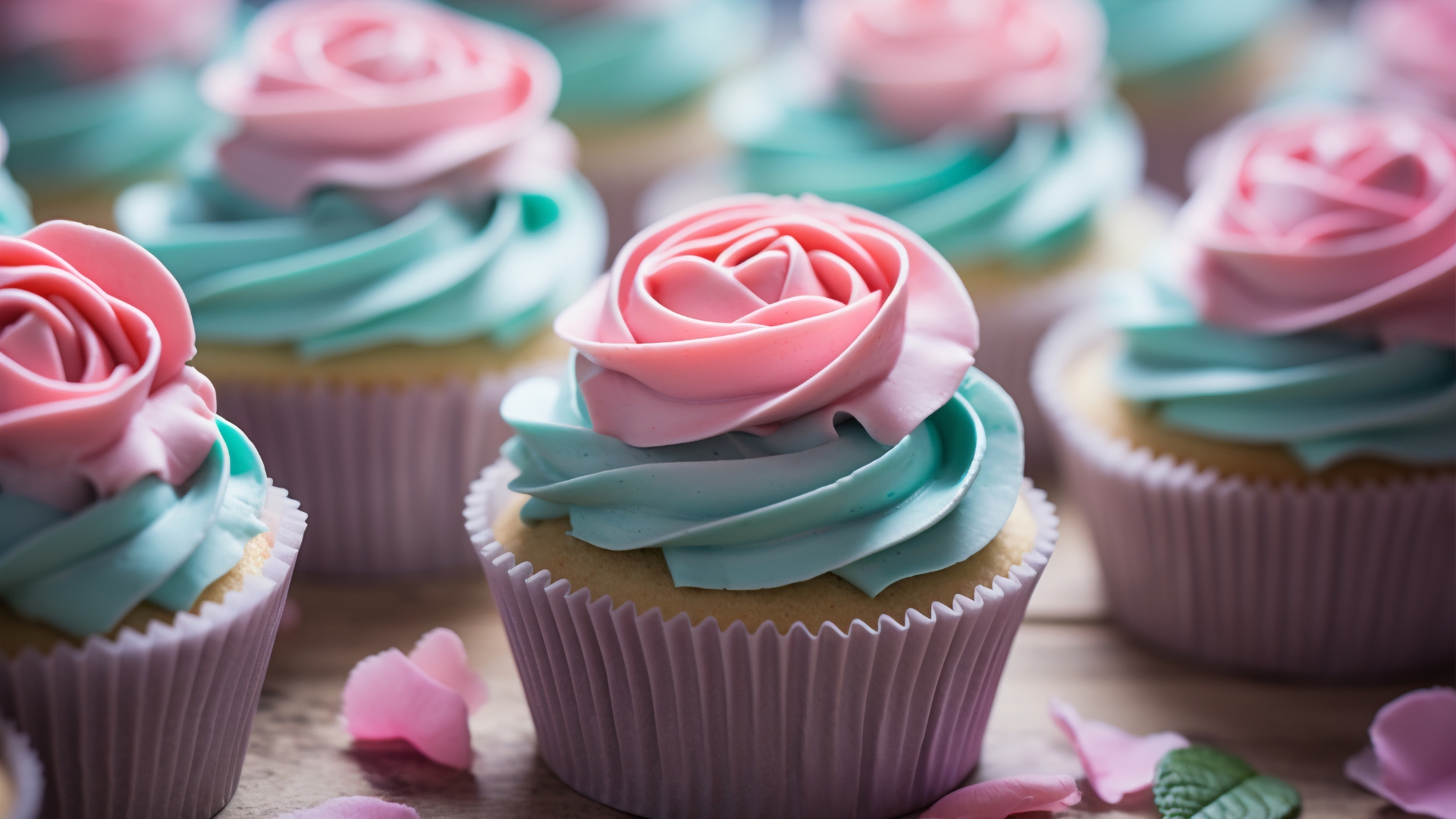 pink and blue cupcakes